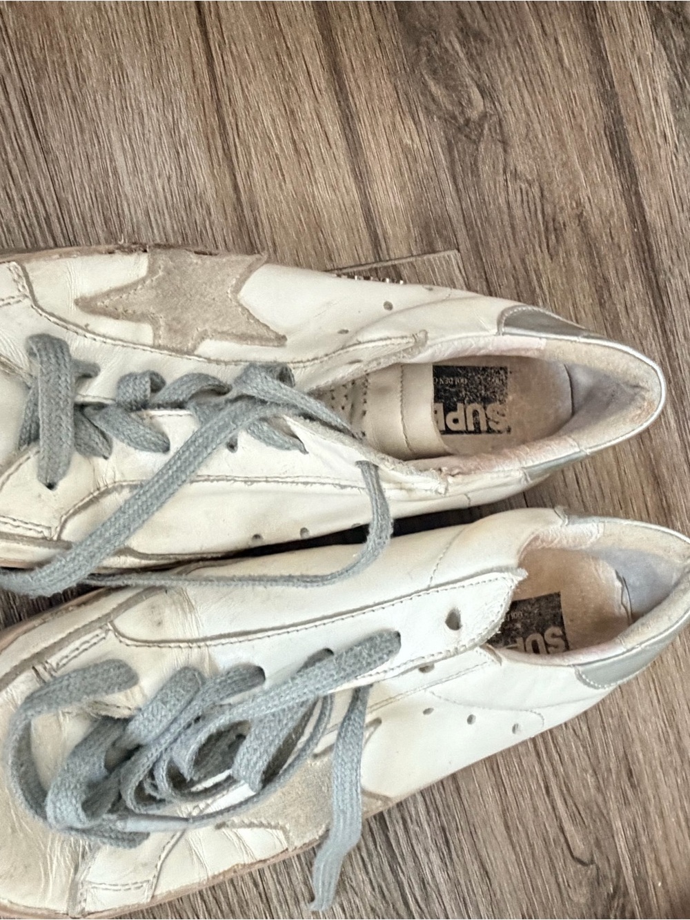 Golden Goose White Leather Sneakers with Gray Star and Gray Laces